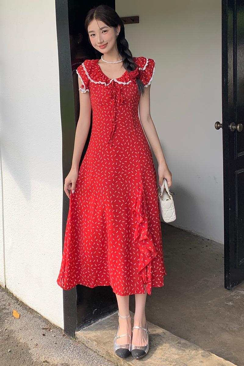 Vacation small fellow dress red long dress for women