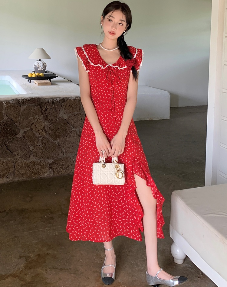 Vacation small fellow dress red long dress for women