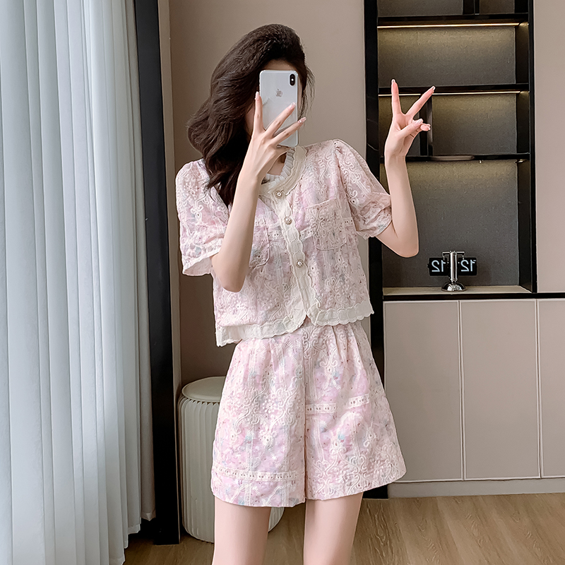 Temperament summer shorts chanelstyle tops 2pcs set