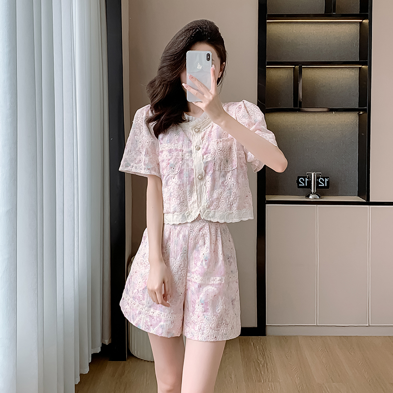 Temperament summer shorts chanelstyle tops 2pcs set