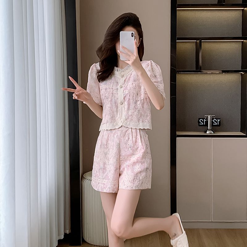 Temperament summer shorts chanelstyle tops 2pcs set