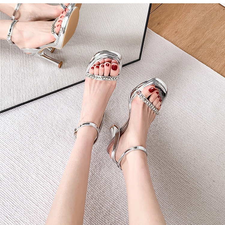 Open toe high-heeled shoes silver sandals for women