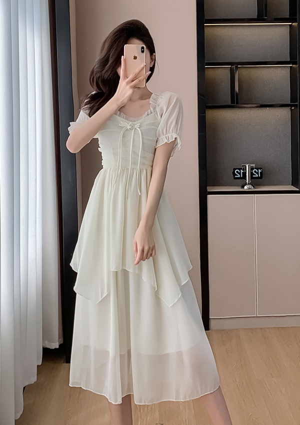 Summer pinched waist long dress slim sweet dress