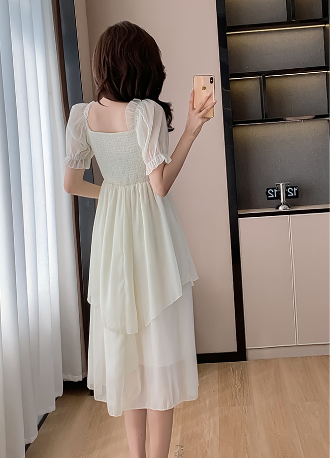 Summer pinched waist long dress slim sweet dress