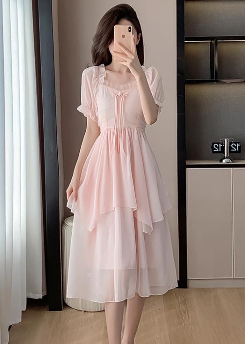 Summer pinched waist long dress slim sweet dress