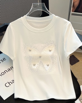 Short sleeve butterfly tops summer sequins T-shirt for women