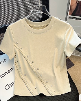 Zip decoration metal T-shirt short sleeve shirts