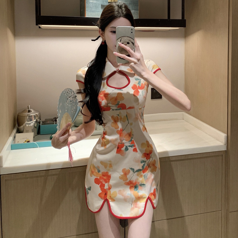 Maiden light short dress retro summer cheongsam