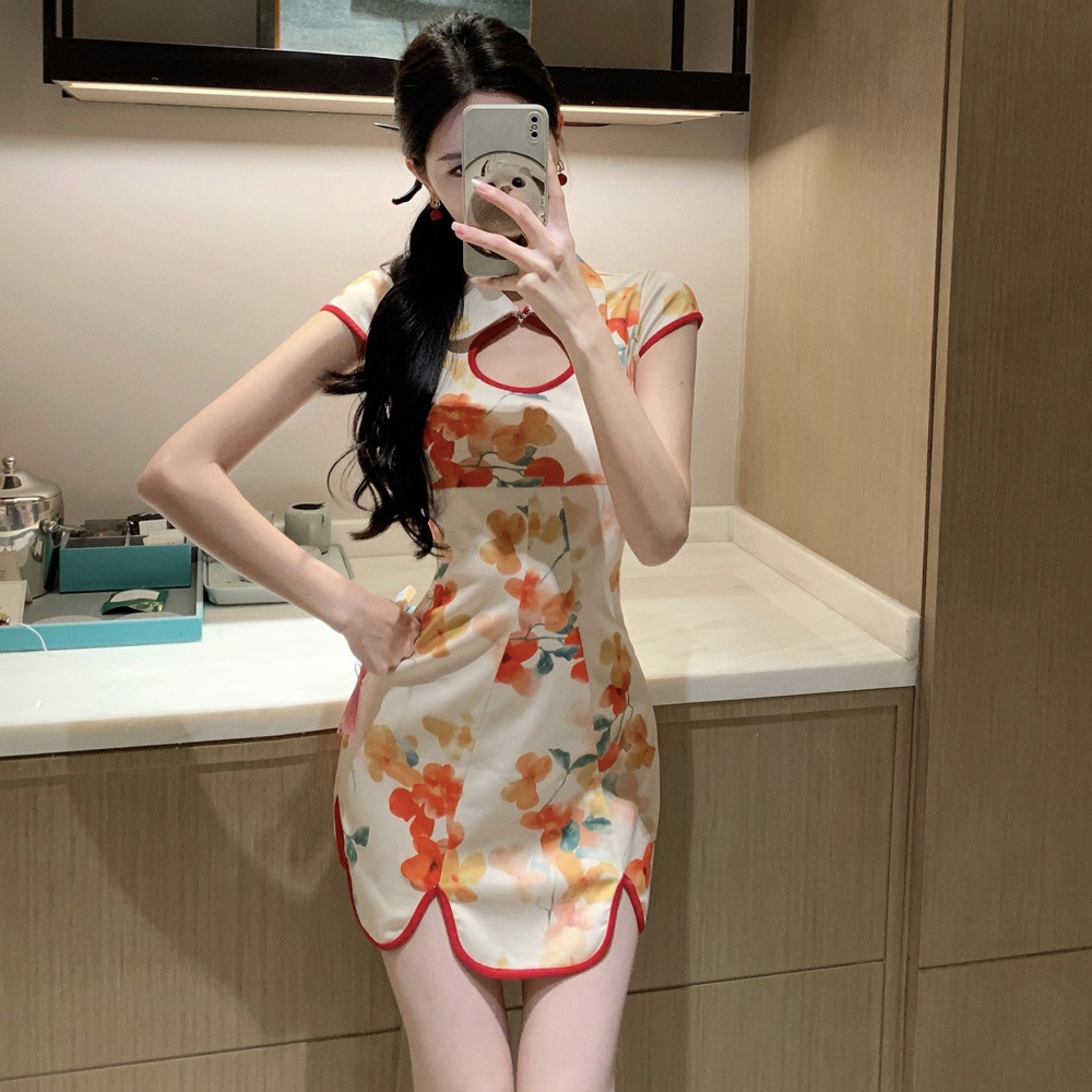 Maiden light short dress retro summer cheongsam