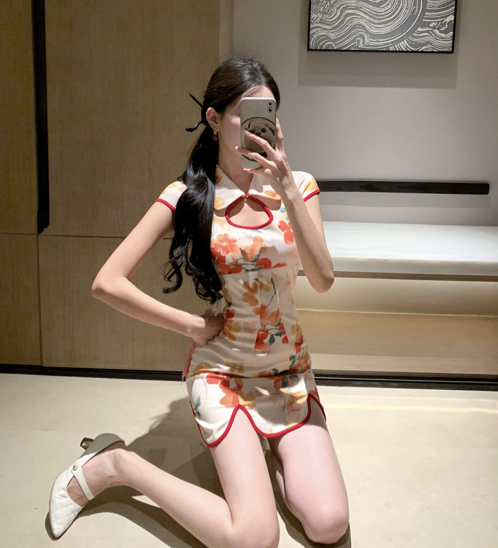 Maiden light short dress retro summer cheongsam