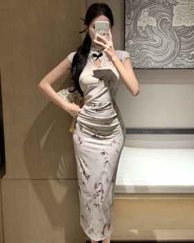 Retro printing dress slim Chinese style cheongsam