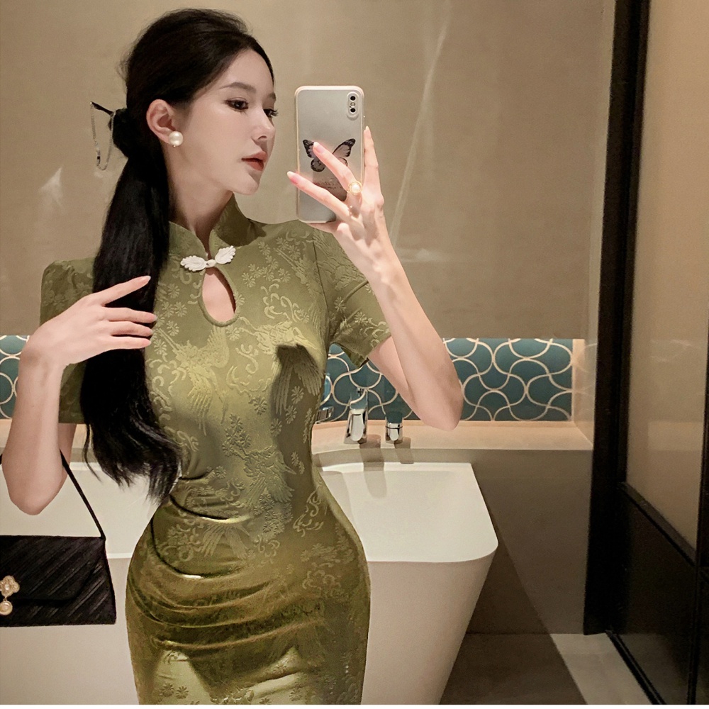 Summer tight dress retro short sleeve cheongsam