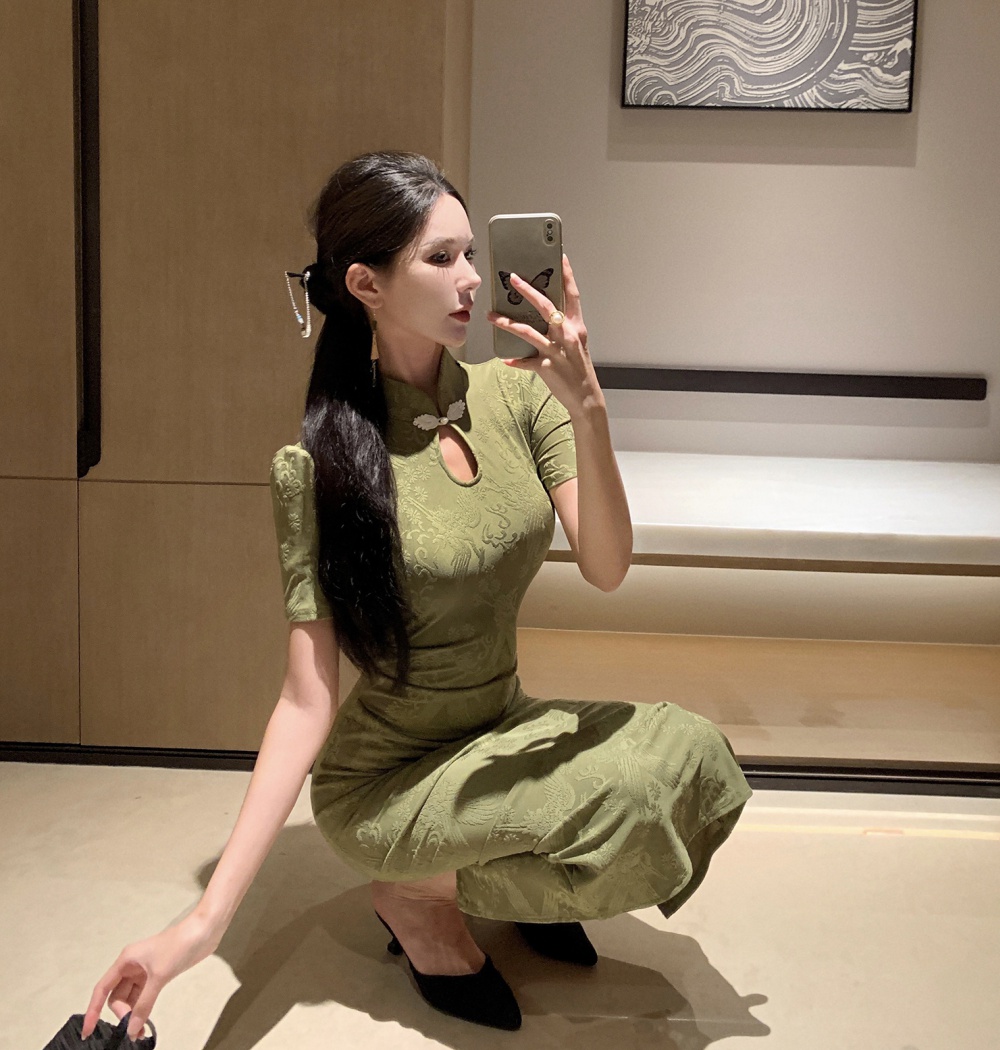 Summer tight dress retro short sleeve cheongsam