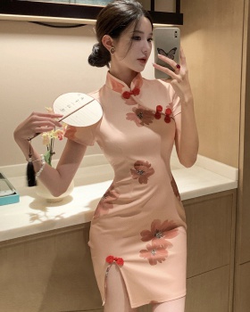 Split light cheongsam maiden short sleeve dress