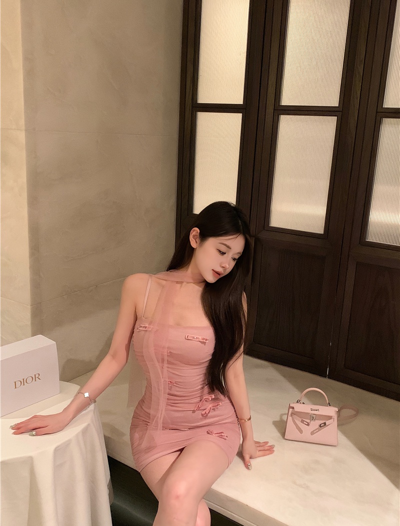 Streamer sling bow gauze dress for women