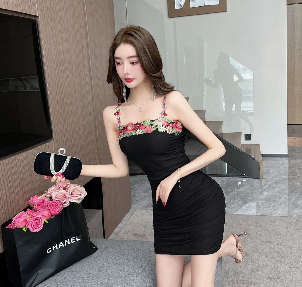 Flowers European style halter slim fold dress for women