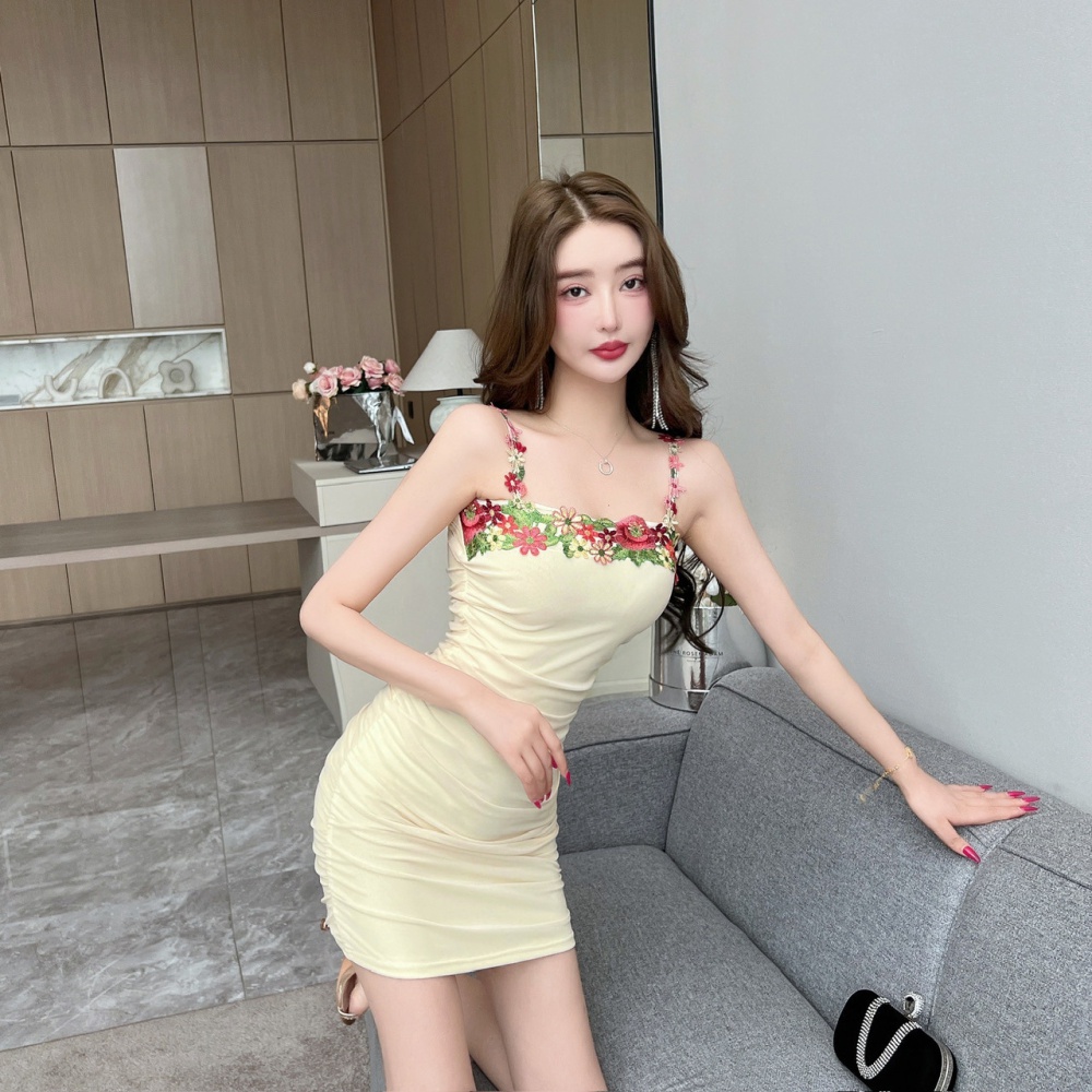 Flowers European style halter slim fold dress for women