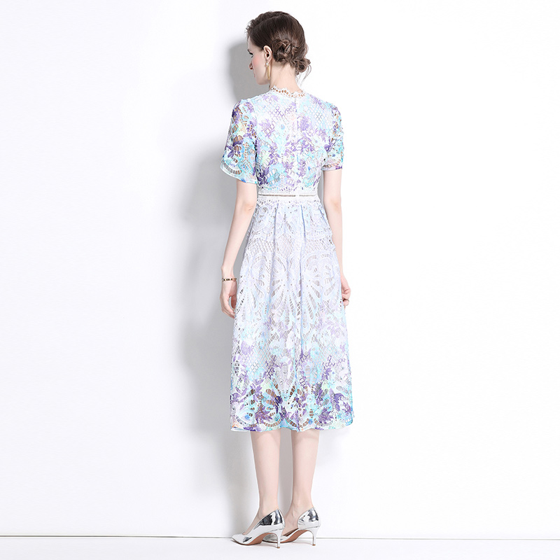 Hollow fashion slim printing lace dress