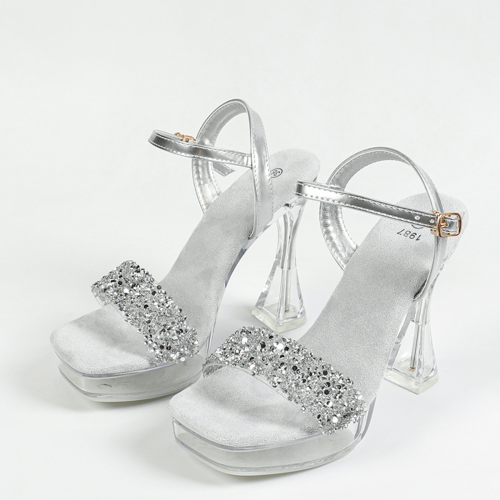 Nightclub antiskid thick model sexy rhinestone sandals