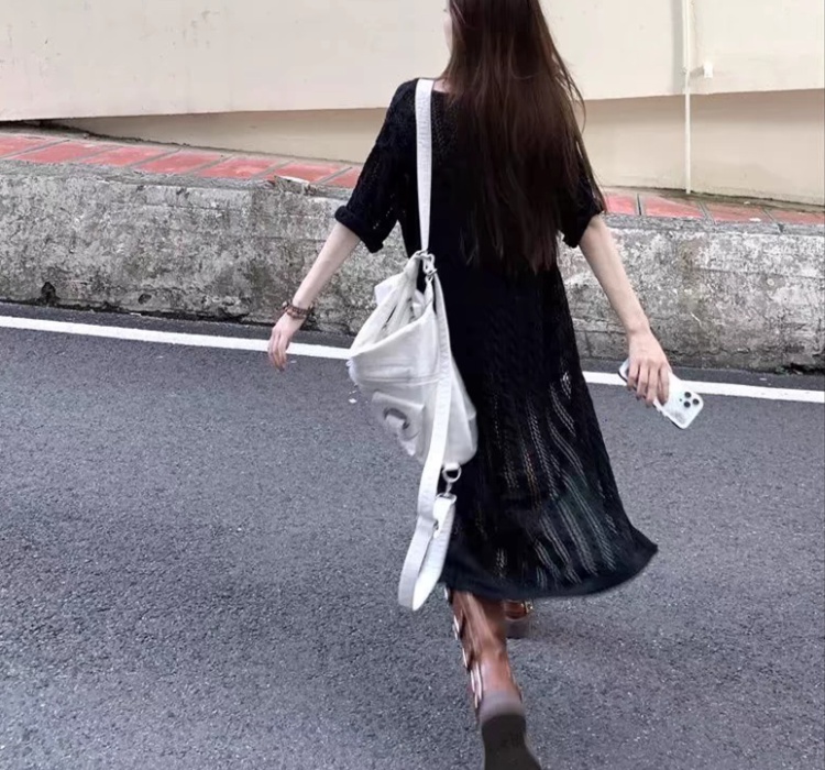 Loose split long dress short sleeve smock for women