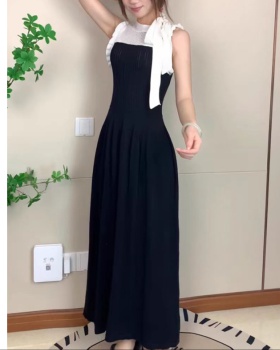 Knitted slim splice vest A-line summer dress for women