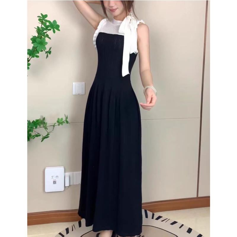 Knitted slim splice vest A-line summer dress for women