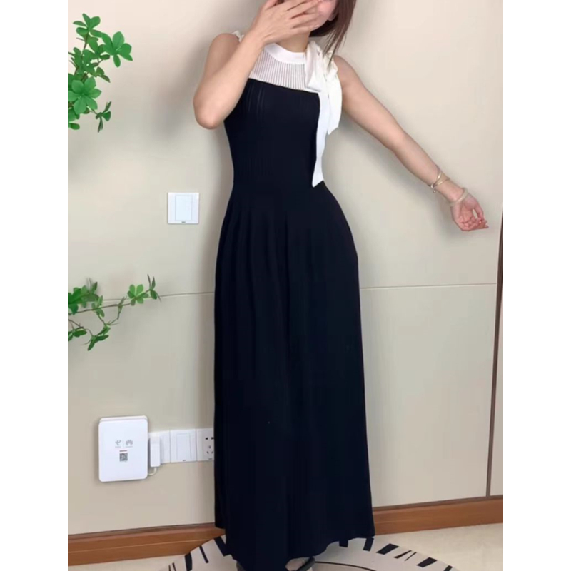 Knitted slim splice vest A-line summer dress for women