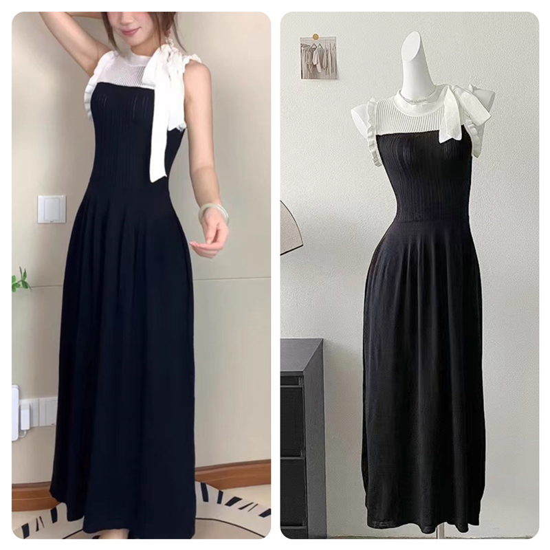 Knitted slim splice vest A-line summer dress for women