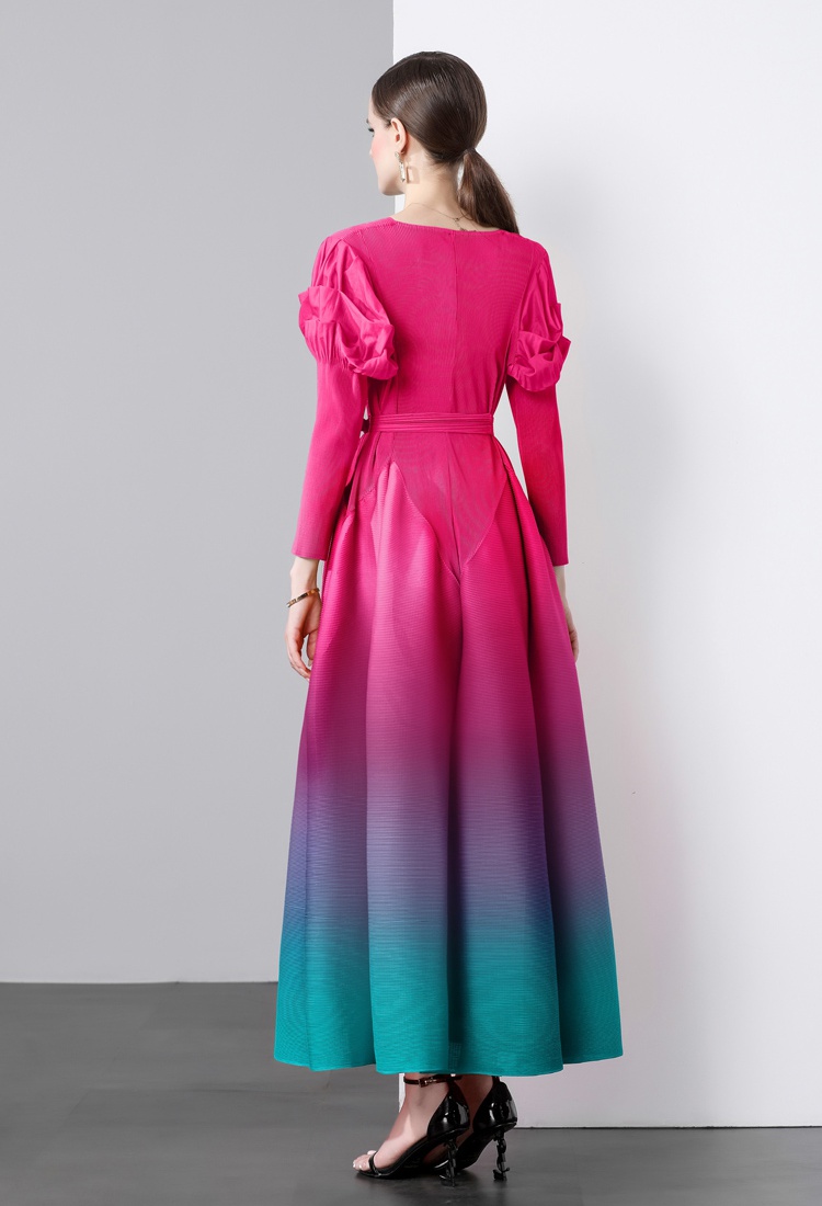 Discolor Pleats Please splice blooming crimp dress