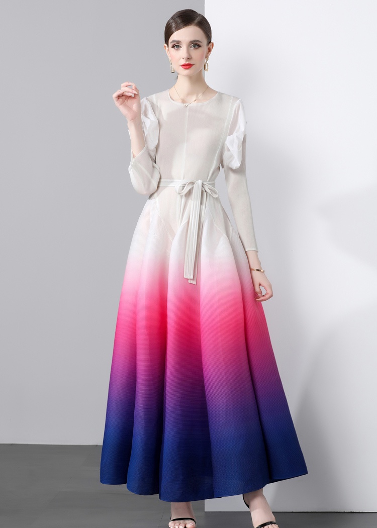 Discolor Pleats Please splice blooming crimp dress