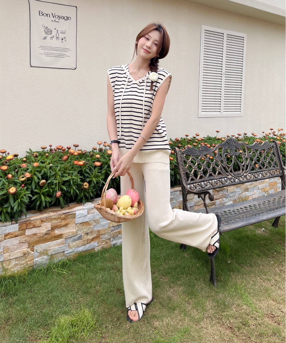 Hooded wide leg pants sweater 2pcs set for women