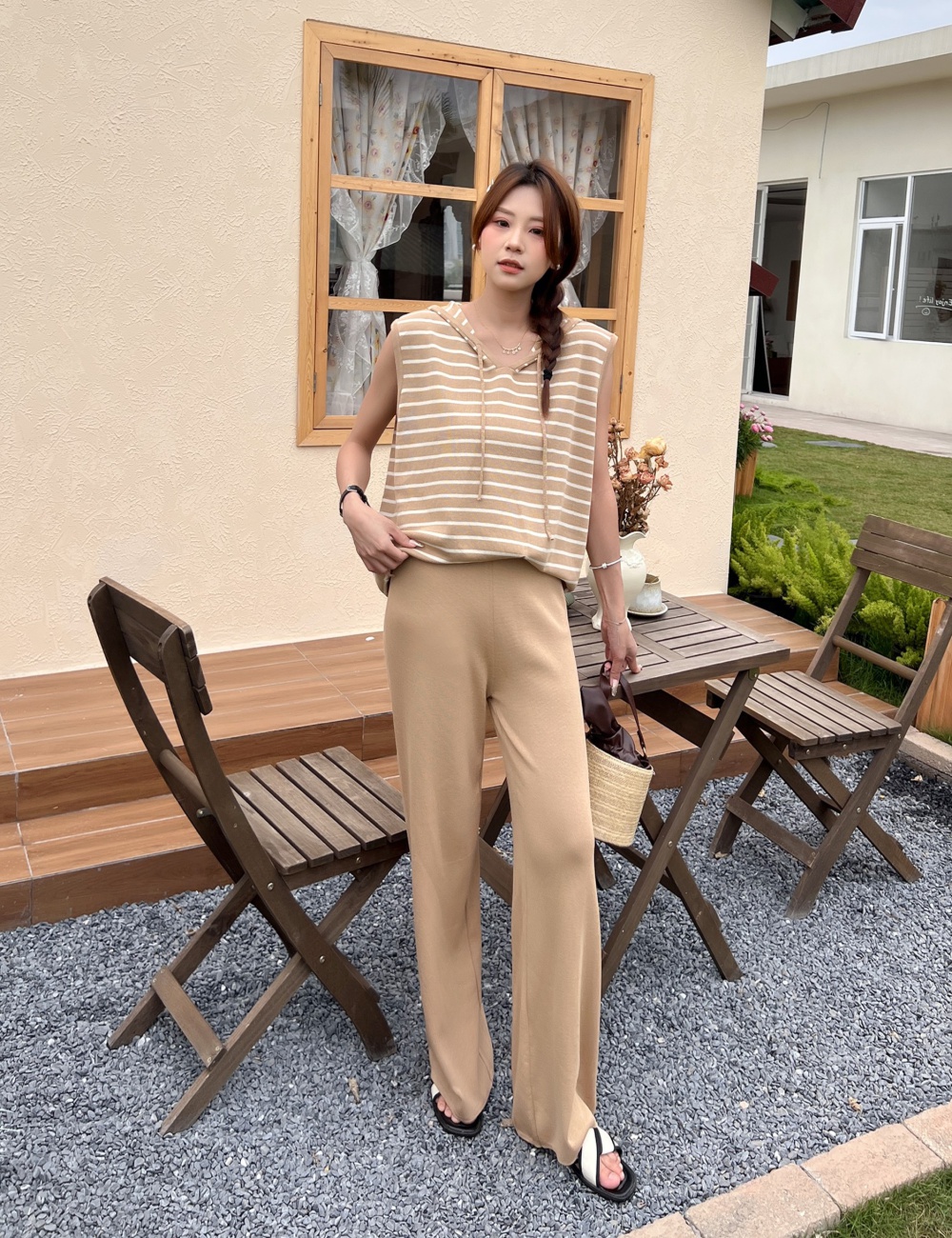 Hooded wide leg pants sweater 2pcs set for women