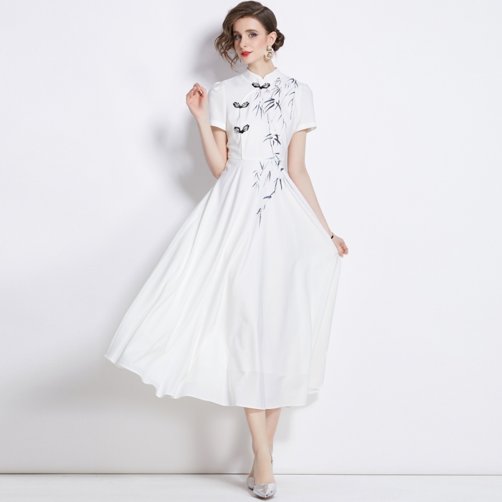 Temperament big skirt cheongsam cstand collar ink dress