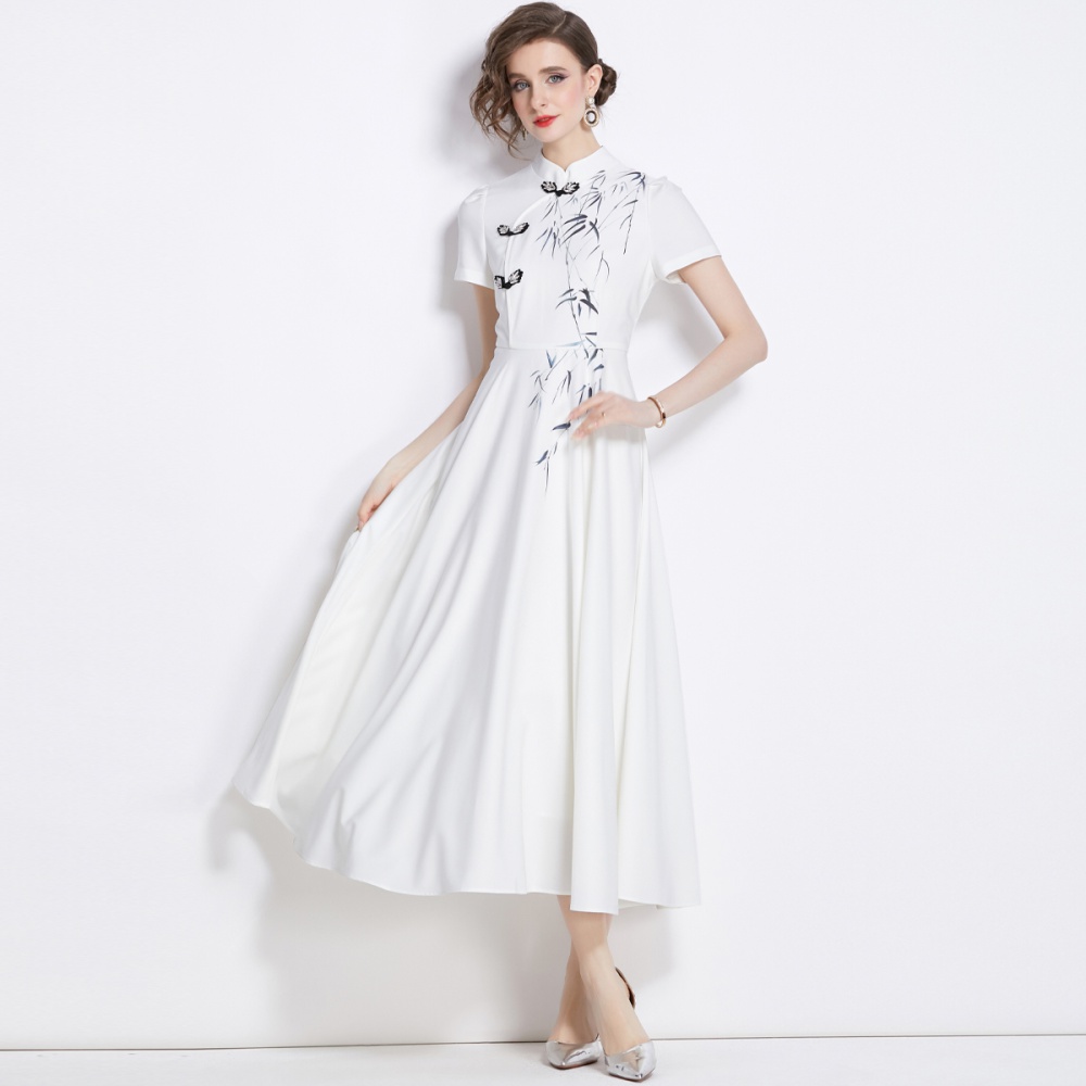 Temperament big skirt cheongsam cstand collar ink dress