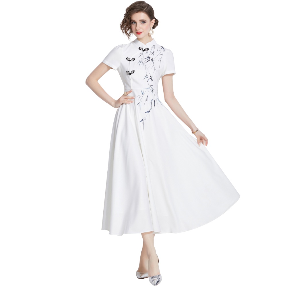 Temperament big skirt cheongsam cstand collar ink dress