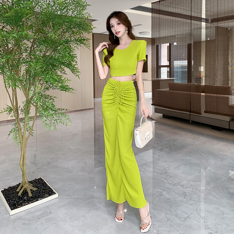 Tight fashion long skirt summer package hip tops 2pcs set