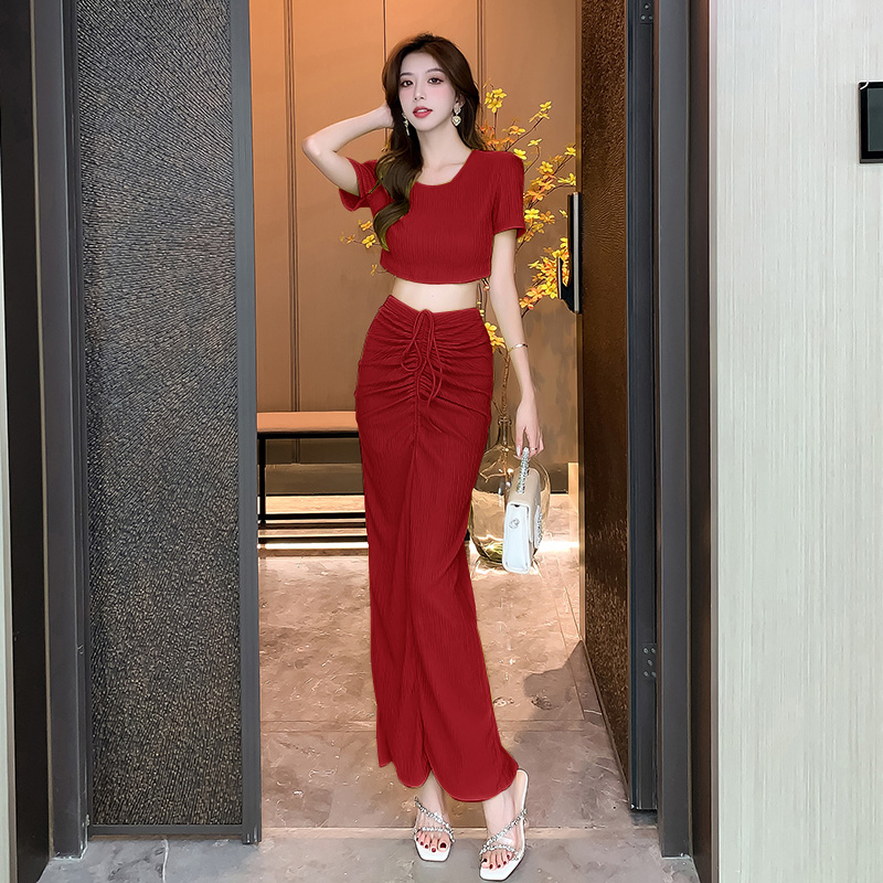 Tight fashion long skirt summer package hip tops 2pcs set