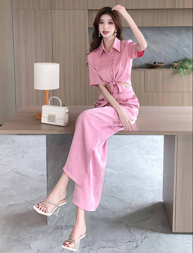 Slim bow long pants fashion summer tops 2pcs set