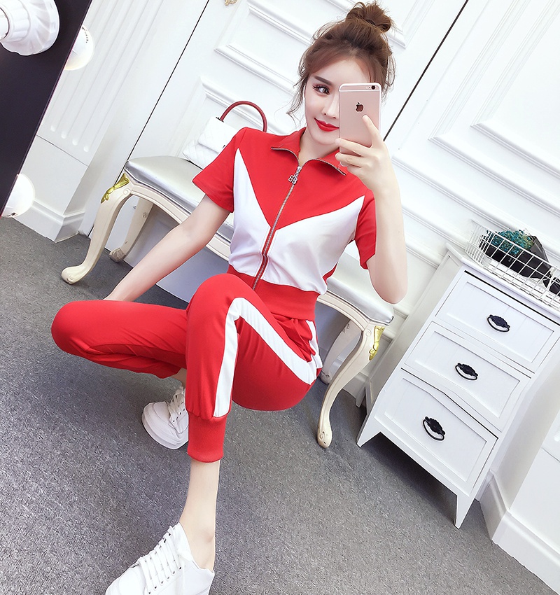 Lapel Casual tops fashion sports long pants a set