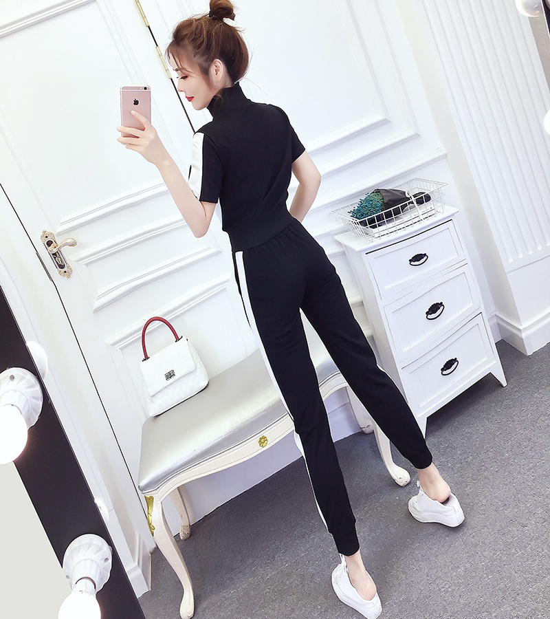 Lapel Casual tops fashion sports long pants a set