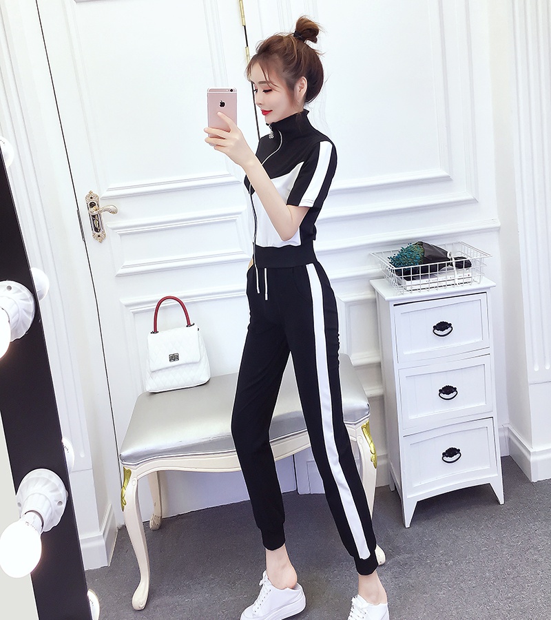 Lapel Casual tops fashion sports long pants a set