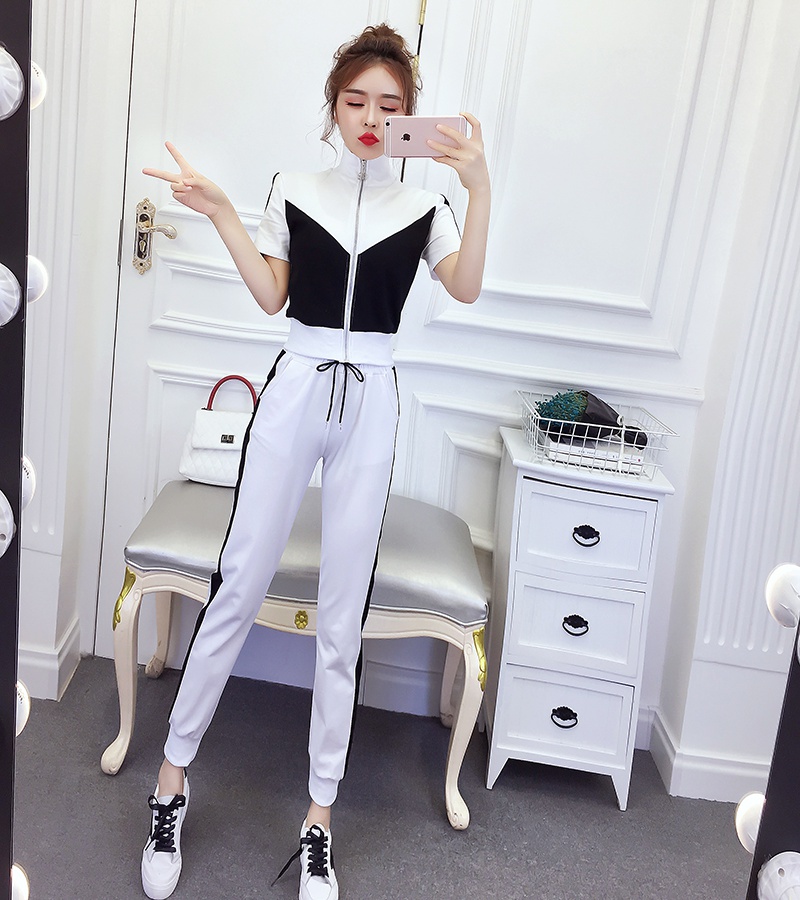 Lapel Casual tops fashion sports long pants a set