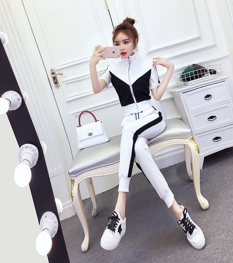 Lapel Casual tops fashion sports long pants a set