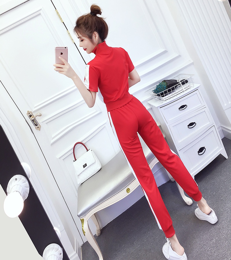 Lapel Casual tops fashion sports long pants a set