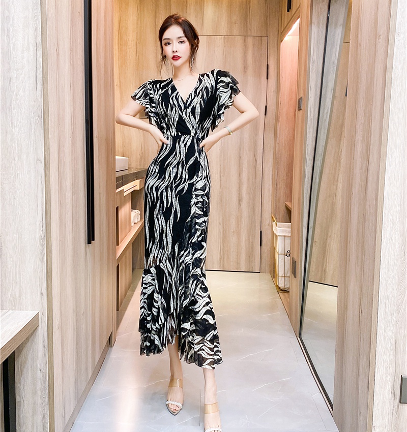 Printing Western style long dress package hip dress