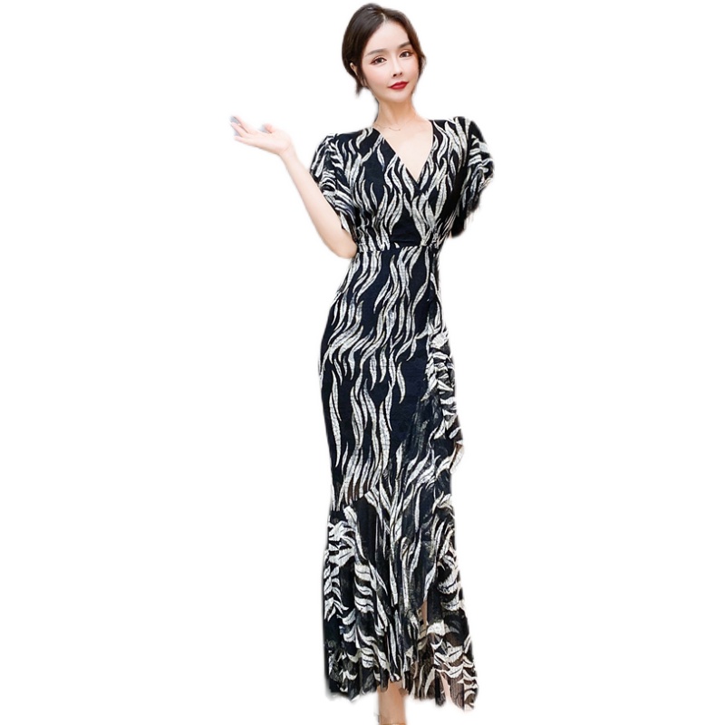 Printing Western style long dress package hip dress