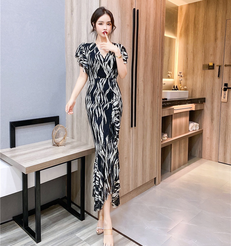 Printing Western style long dress package hip dress