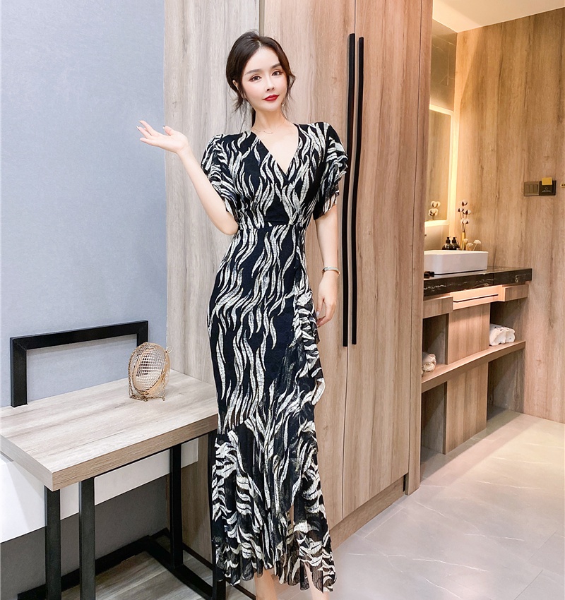 Printing Western style long dress package hip dress