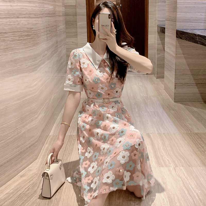 Vacation chanelstyle temperament pink lazy dress