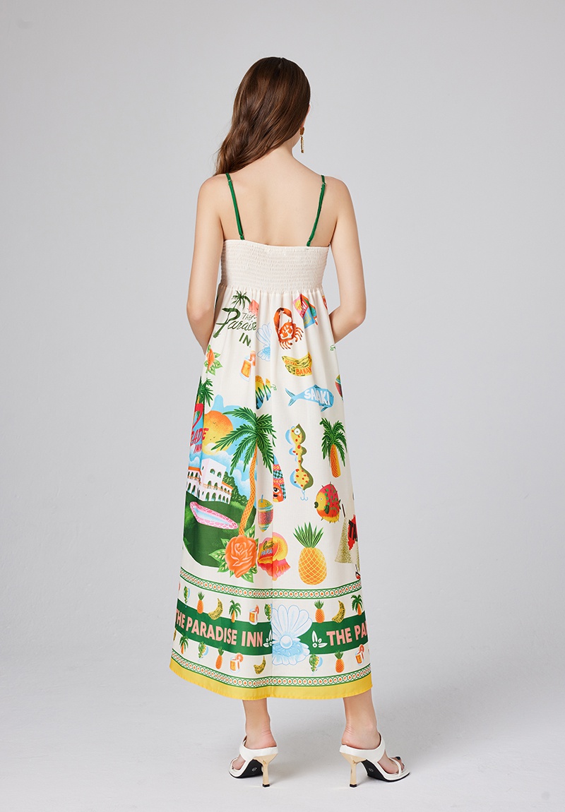 Elasticity pocket printing dress summer elastic big skirt vest